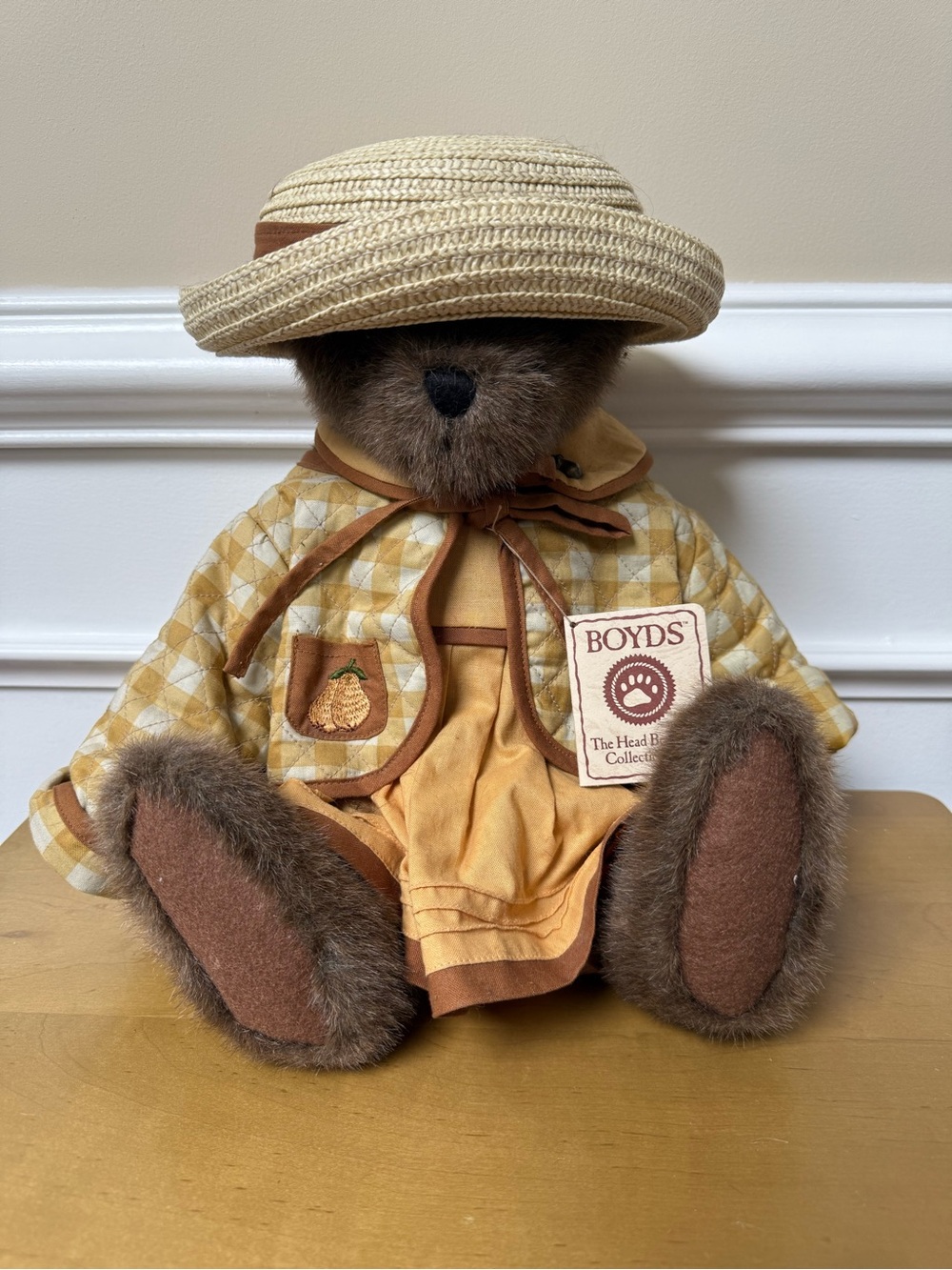 Boyds Bears Plush in Yellow and Brown Outfit with Straw Hat